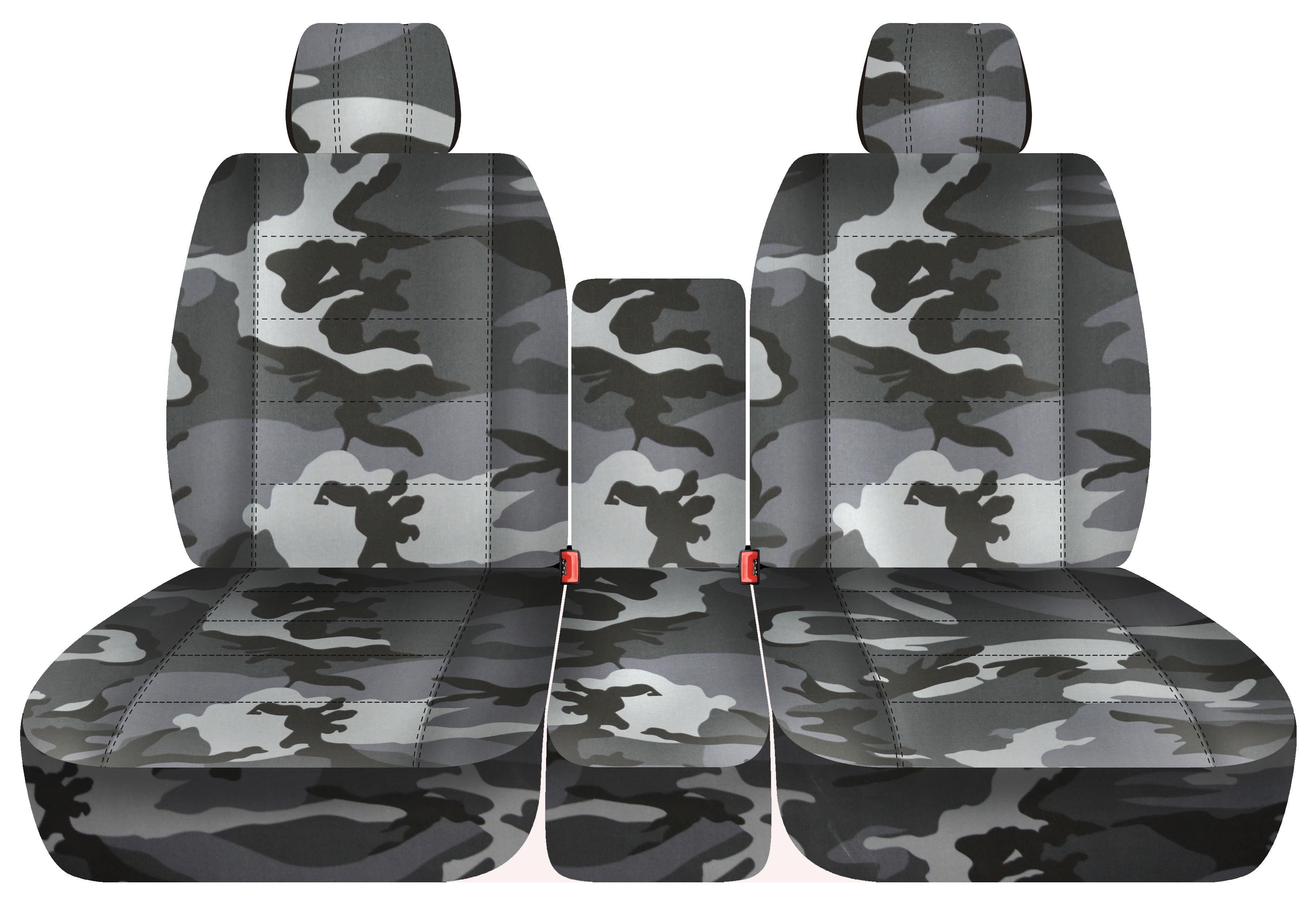 T412-Designcovers Compatible with 2002-2005 (3rd Gen) Dodge Ram Camo Truck Seat Covers (40/20/40 Split Bench) with Center Console，With 2 Separate Headrest Covers: Gray Camouflage - Front Set