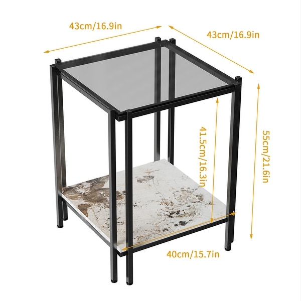 2 Tiers Square Tempered Glass Sofa Side End Table