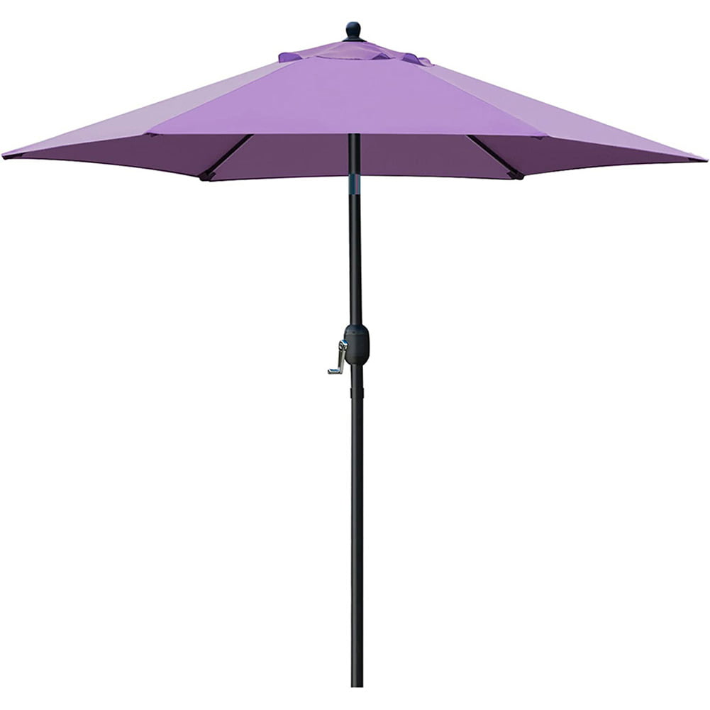 7.5' Patio Umbrella Outdoor Table and Chairs Market Umbrella with Push Button Tilt/Crank, 6 Ribs (Purple)