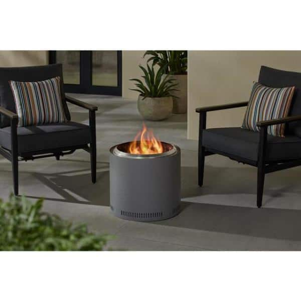 Hampton Bay 19 in. Outdoor Stainless Steel Wood Burning Graphite Gray Low Smoke Fire Pit FT-10893