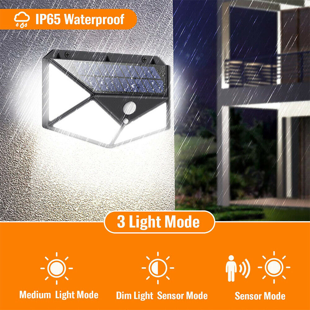 Outdoor Solar Lights Motion Sensor Wall Light Garden Security Lamp 100 LED - Black  Xmas Decor Gift