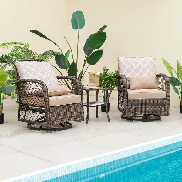 3 Pieces Outdoor Wicker Conversation Set with Tempered Glass Coffee Table-Beige - N/A - Overstock - 37797552