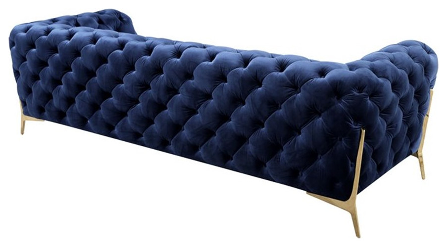 Divani Casa Quincey Transitional Velvet Fabric Upholstered Sofa in Blue   Midcentury   Sofas   by Homesquare  Houzz