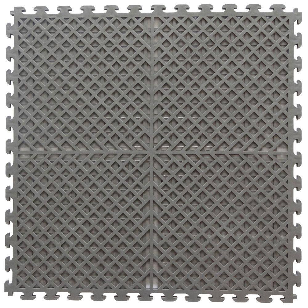 Norsk Multi-Purpose 18.3 in. x 18.3 in. Dove Gray Commercial PVC Garage Flooring Tile with Vented Drain Pattern (6-Pieces) NSMPVN6DG