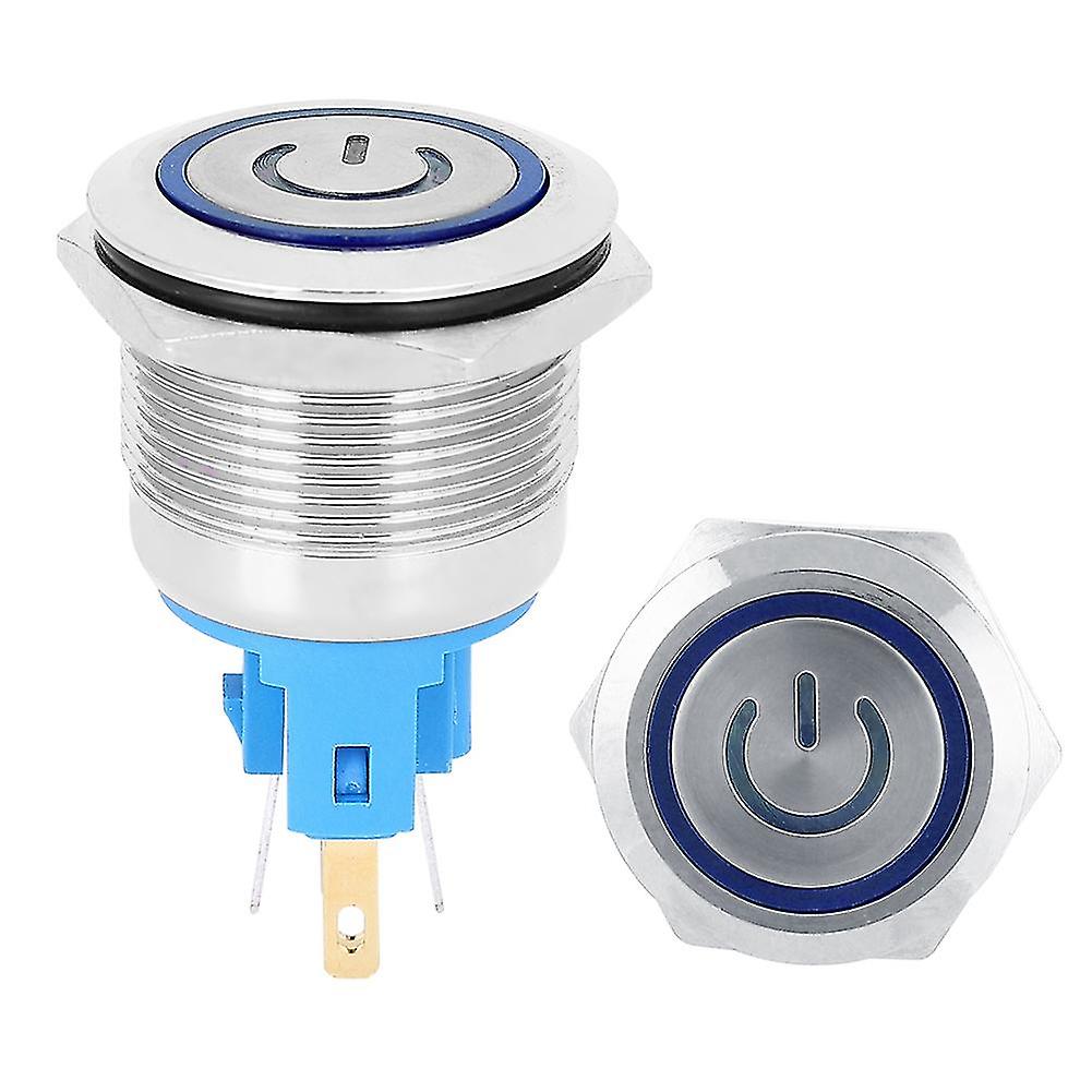 2Pcs DC3-6V 22mm 6-Pin Self-Locking Durable Stainless Steel Push Button Switch with SignBlue