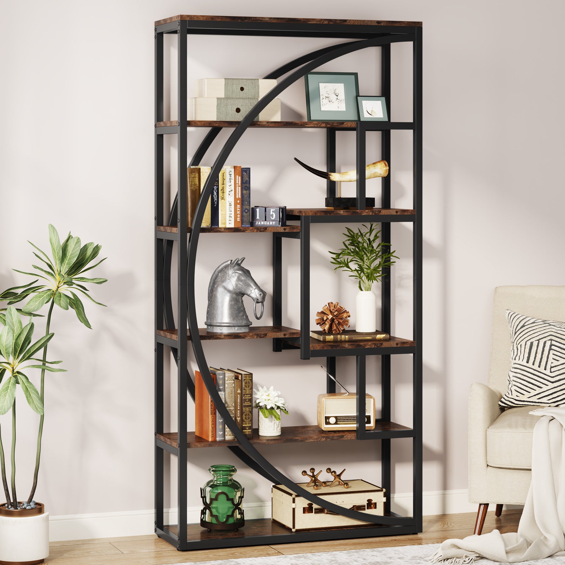 Industrial Bookshelf Bookcase with 8 Open Storage Shelf