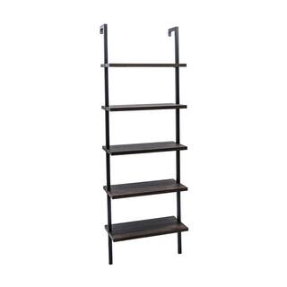 Nathan James Theo Dark Walnut Brown 5-Shelf Ladder Bookcase or Bookshelf with Black Metal Frame 65501