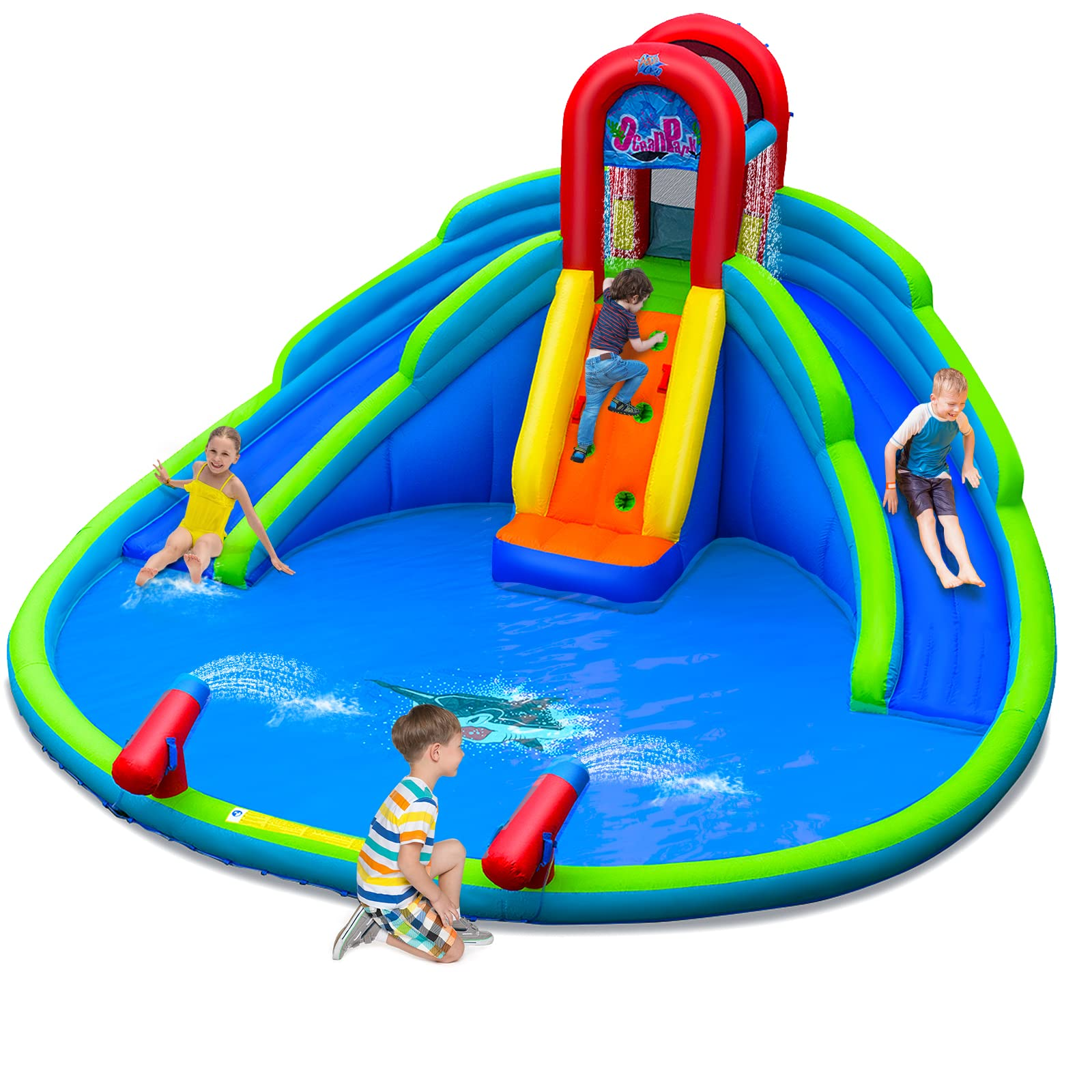 Inflatable Water Slide for Kids, Mighty Kids Inflatable Water Park w/Splash Pool