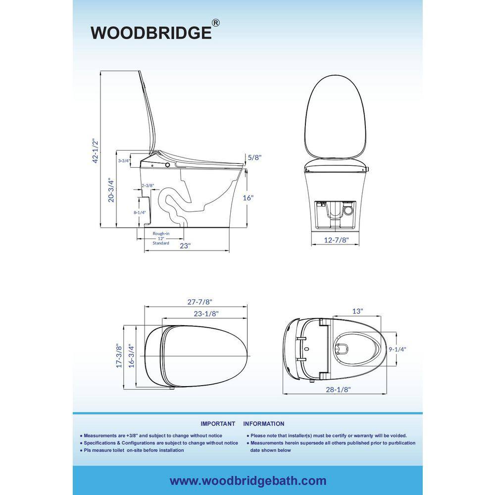 WOODBRIDGE Intelligent Comfort Height 1-Piece 1.1 GPF1.6 GPF Dual Flush Elongated Toilet in White Seat Included HT0062