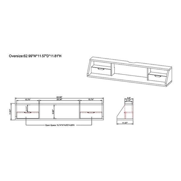 DH BASIC Modern Hickory 63-Inch Floating Media Console by Denhour