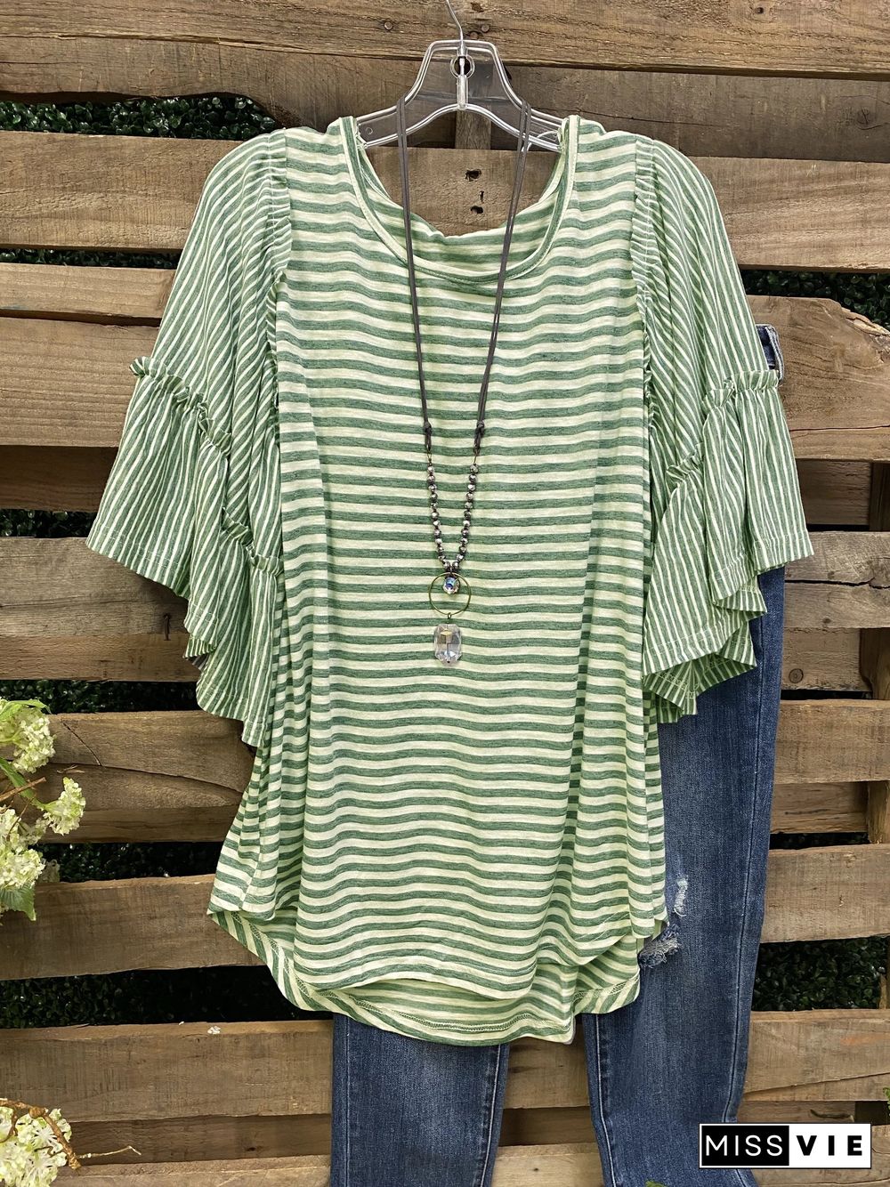 Half Sleeve Striped Casual Shift Tops