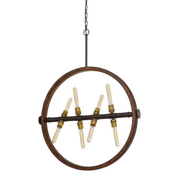 Benjara BM224893 Round Wood Frame Chandelier with ...