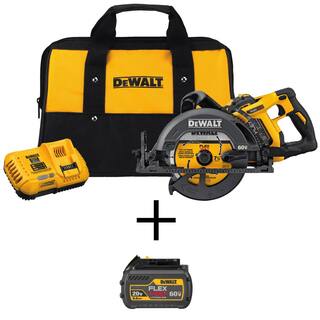 DW FLEXVOLT 60V MAX Cordless Brushless 7-14 in. Wormdrive Style Circular Saw and (2) FLEXVOLT 6.0Ah Batteries DCS577X1W606