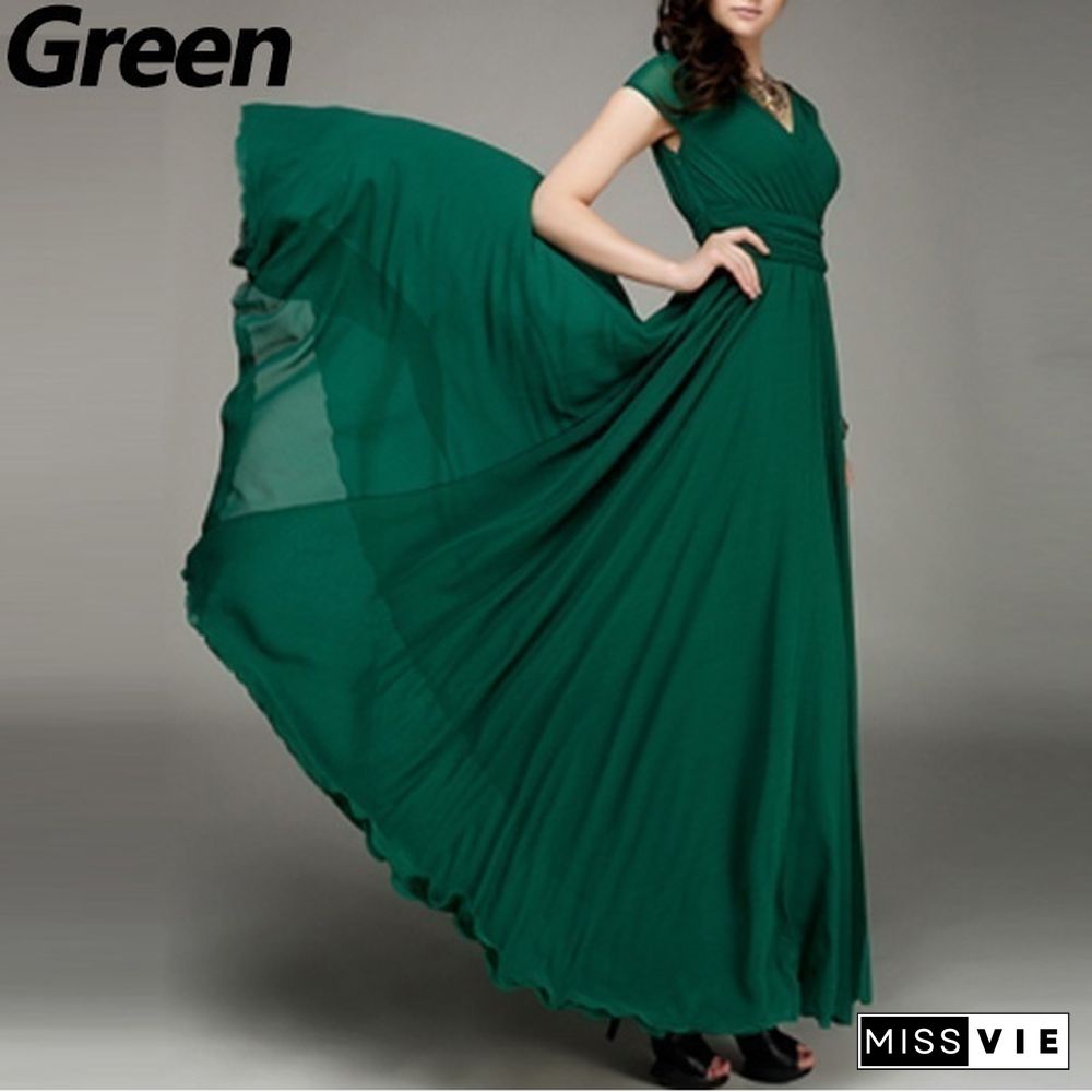 Women's Fashion Spring Summer Autumn Bohemian Maxi Dress Beach Evening Dress V-neck Sexy Women Summer Boho Long Dress Evening Party Prom Dress Sundress Chiffon Dress Plus Size S-3XL