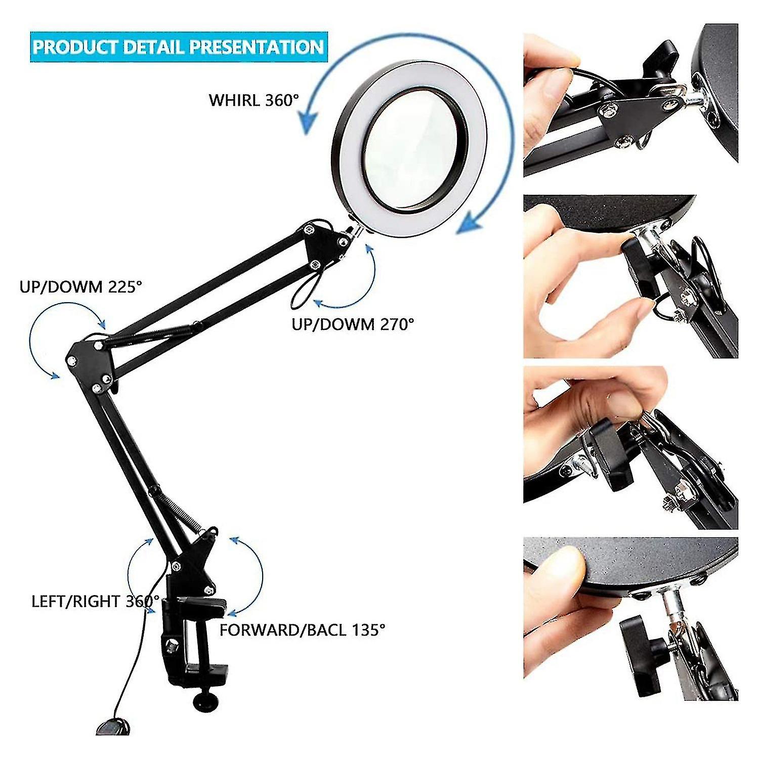 10x Magnifying Glass With Light And 3 Color Modes 10 Brightness Adjustable Magnifying Desk Lamp For