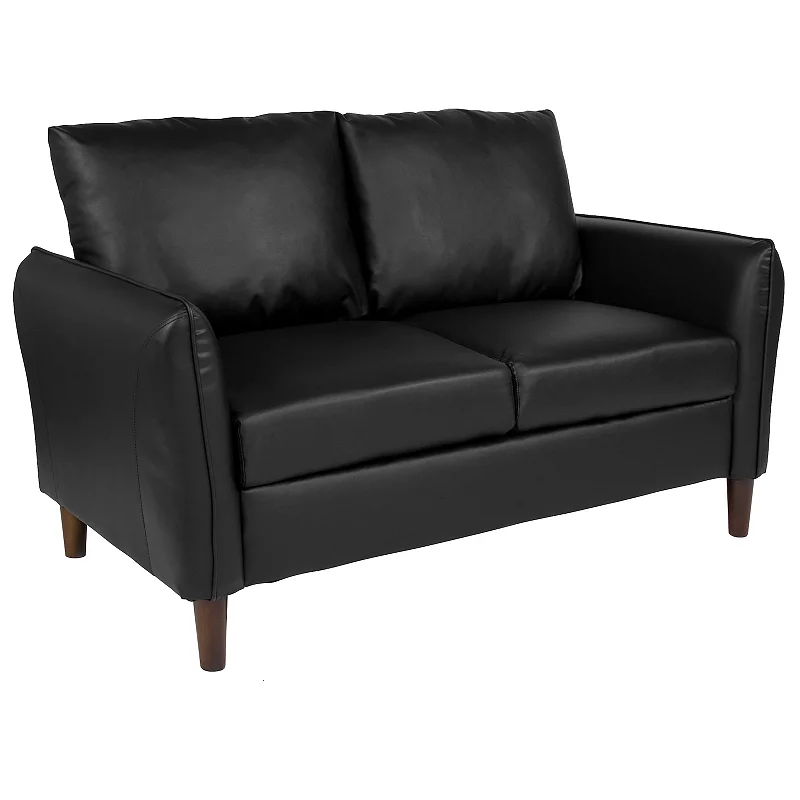 Emma and Oliver Plush Pillow Back Loveseat in Black LeatherSoft - Living Room Furniture