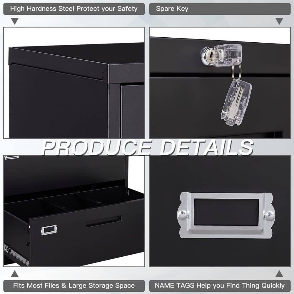 Zeus  Ruta Black File Cabinet 2-Drawer with Lock Locking Metal Lateral Filing Cabinet for Home Office ZeusOffice111BK