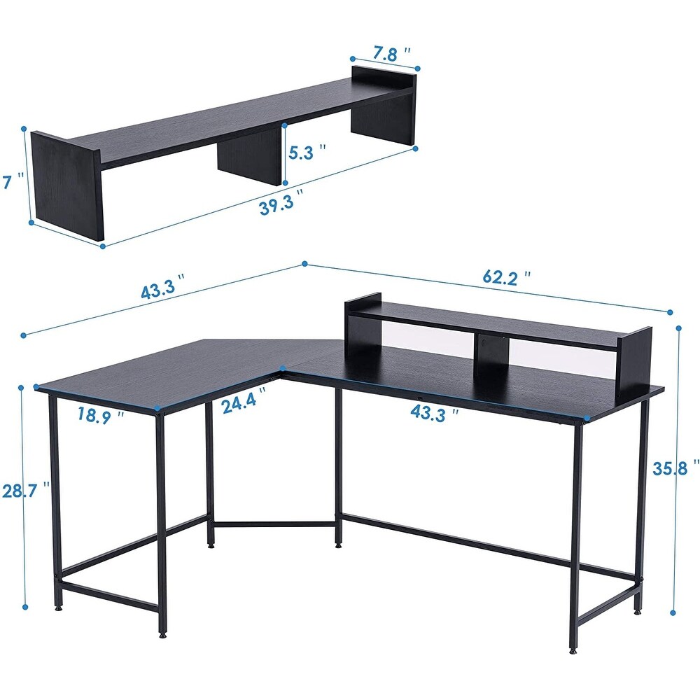 Ivinta Modern L Shaped Computer Office Desk  Gaming Corner Desk with Monitor Stand