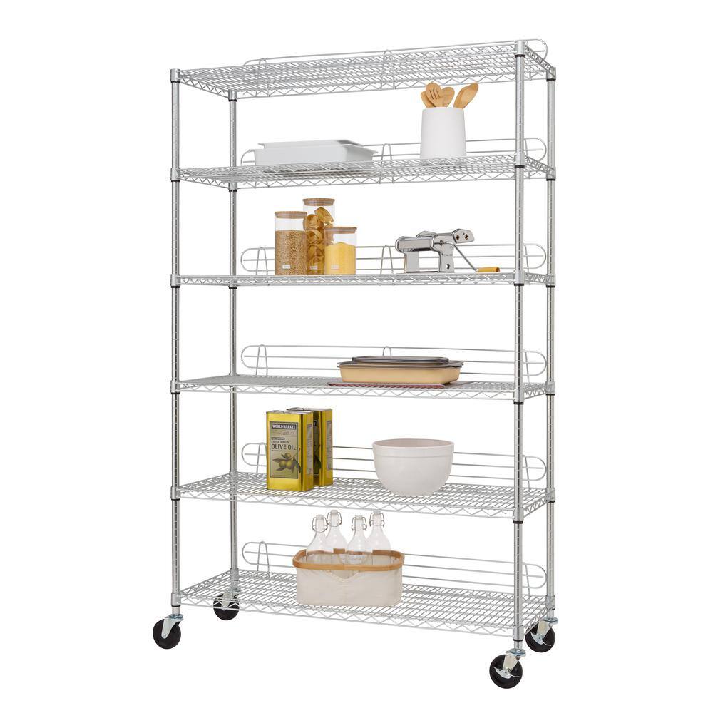 TRINITY EcoStorage Chrome 6-Tier Rolling Steel Wire Shelving Unit (48 in. W x 77 in. H x 18 in. D) TBFC-0907