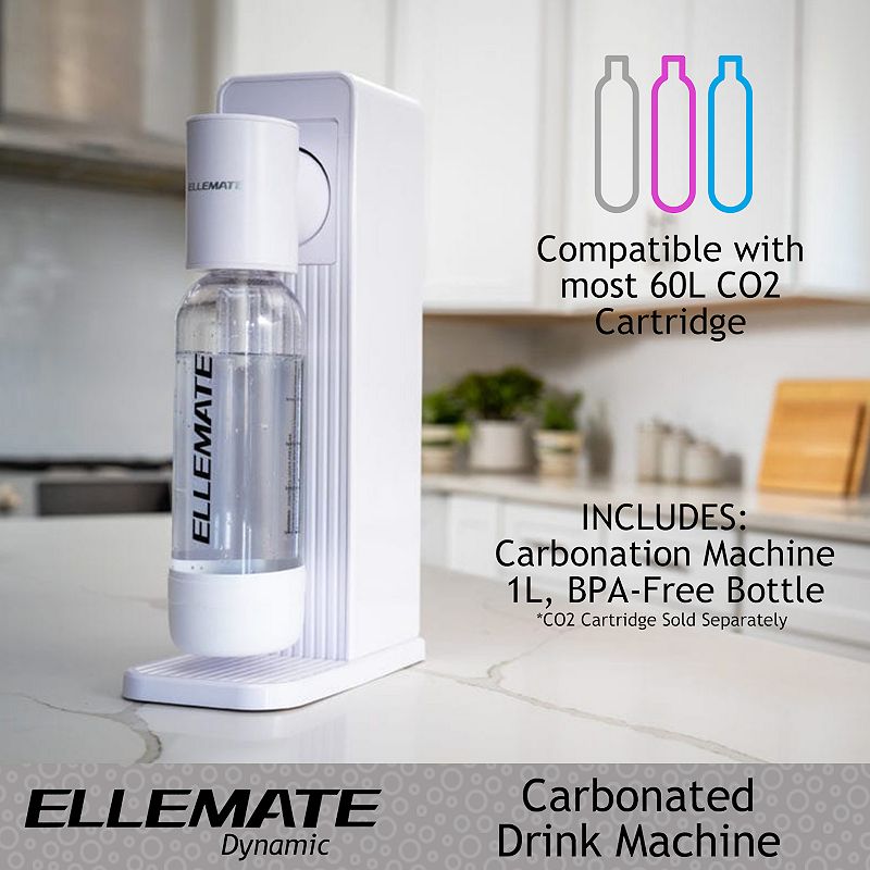 Ellemate Dynamic Carbonated Drink Maker; Fizz Soda， Water， Wine， Juice and More; Adjustable Carbonation Levels， One-Push Fizz Technology， Cordless