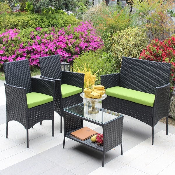 4 Pcs Rattan Patio Furniture Set Outdoor Patio Cushioned Seat Wicker Sofa Conversation Sets - Overstock - 37823590