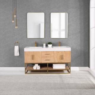 Altair Bianco 60 in. W x 22 in. D x 34 in . H Double Sink Bath Vanity in Light Brown with White Composite Stone Top 552060G-LB-WH-NM