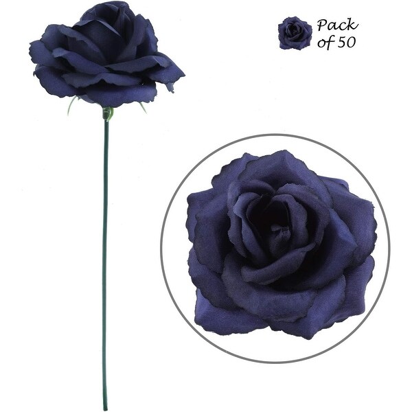 50Piece Set Detachable Navy Blue Rose Picks 3.5 Flower Heads