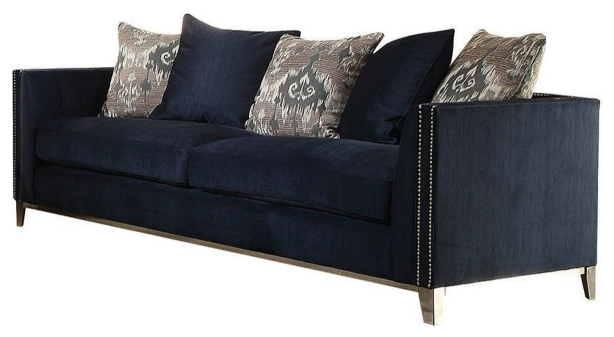 Phaedra Sofa With5 Pillows  Blue Fabric   Contemporary   Sofas   by Homesquare  Houzz