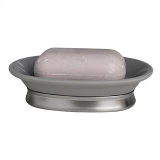 Home Basics Rubberized Plastic Counter Top Pedestal Soap Dish with Non-skid Metal Base in Grey HDC69890