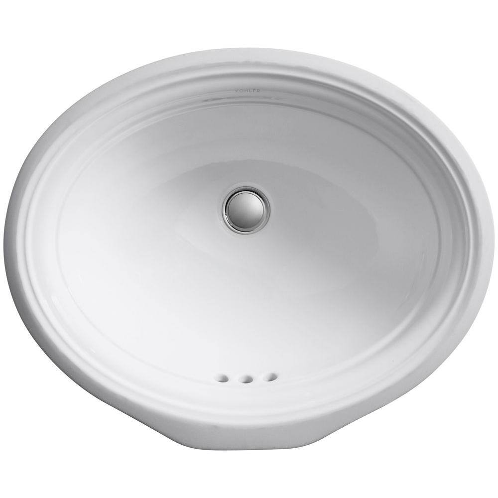 KOHLER Devonshire 18-18 in. Vitreous China Undermount Bathroom Sink in White with Overflow Drain K-2336-0