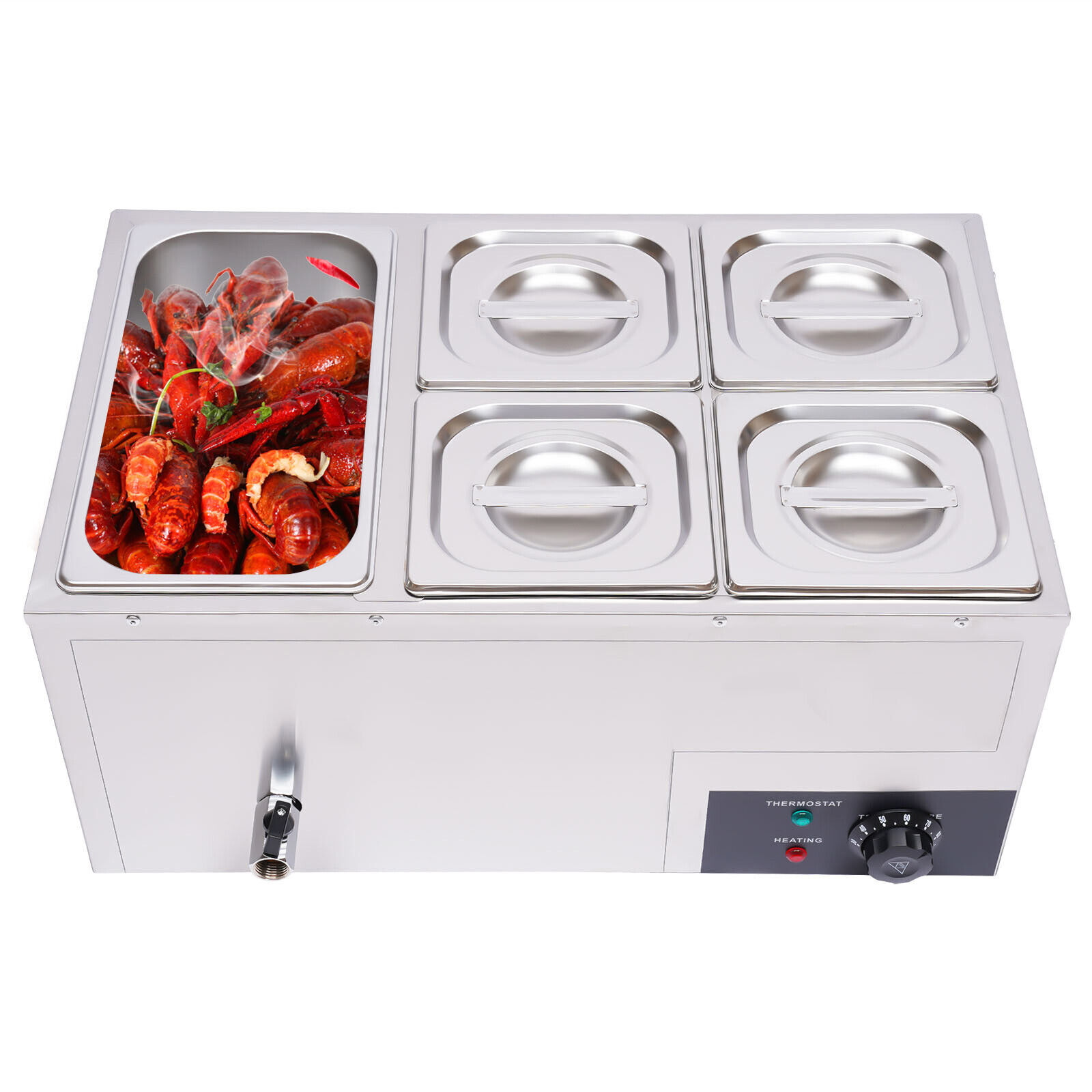 Commercial Food Warmer with 5-Pan Stainless Steel Steam Table Energy-efficient Electric Food Warmer with Lid Heat Retention and Large Capacity for Restaurant Food Warmer Electric Food Warmer