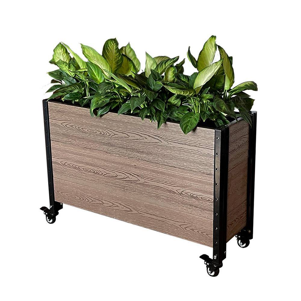 EverBloom 12 in. D x 24 in. Hx 36 in. W Brown and Black Composite Board and Steel Mobile Deep Trough Planter Box Raised Garden Bed K2112