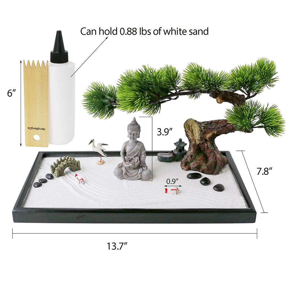 Japanese Tabletop Meditation Buddha Zen Garden Kit Tabletop Rock Sand Garden Office Home Desktop Relaxation Sandbox Decor