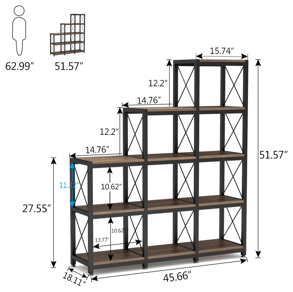 9 Cubes Stepped Etagere Bookcase   Industrial   Bookcases   by Tribesigns  Houzz