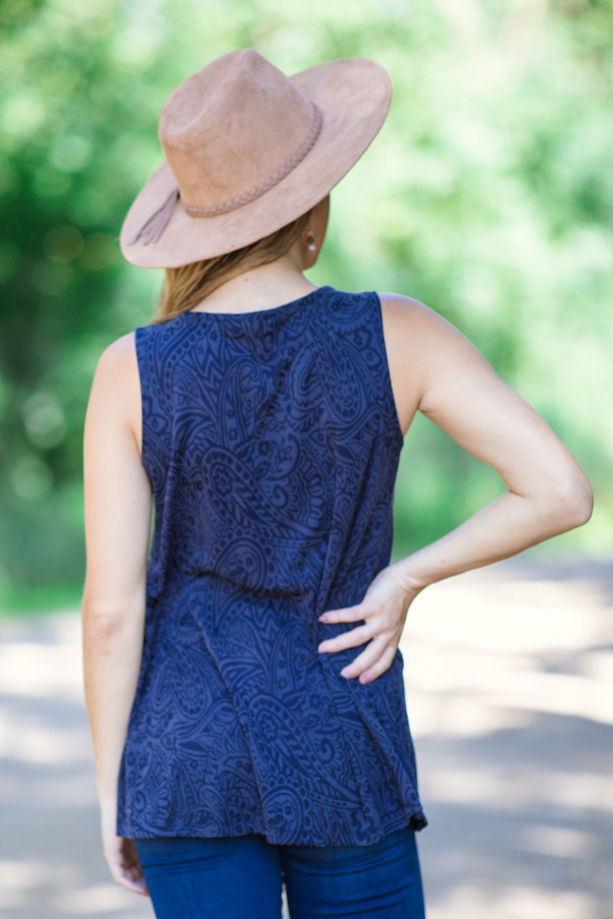 Navy Tonal Paisley Print Tank
