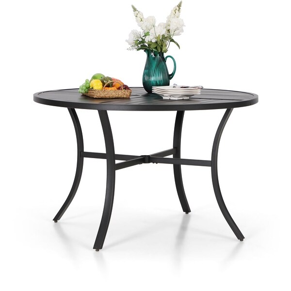 Metal Round Patio Outdoor Dining Table with Umbrella Hole