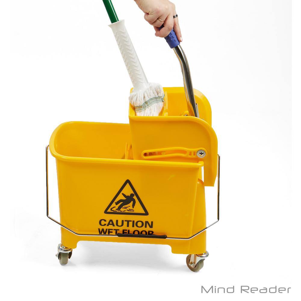 Mind Reader Mobile Heavy Duty Mop Bucket with Down Press Wringer 5.5 gal. Capacity Yellow MOPT20-YLW