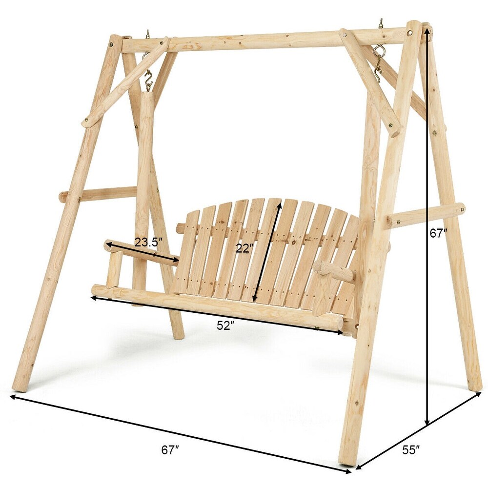 Costway A Frame Wooden Porch Swing Outdoor garden rural Torched Log