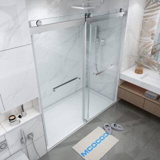 MCOCOD 60 in. W x 76 in. H Double Sliding Frameless Shower Door in Brushed Nickel with Soft-closing and 38 in. (10 mm) Glass DS13-60x76-BR