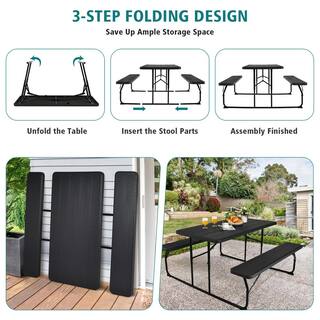 HONEY JOY Black Indoor  Outdoor Folding Picnic Table with Bench Seat Heavy-Duty Portable Camping Table Set TOPB006041