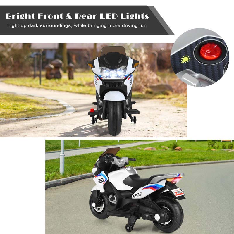 12V Kids Ride On Motorcycle, Battery Powered Electric Kids Motorbike Toy with Training Wheels & LED Lights