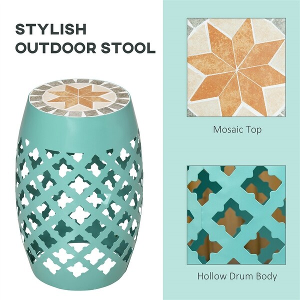 Patio Round Side Table，Outdoor Footstool，Garden Mosaic Side Table