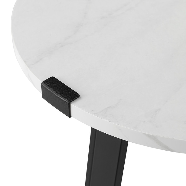 Modern Round Side Table Accent End Table with Faux Marble Tabletop