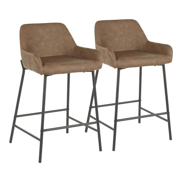 Daniella Industrial Counter Stool， Black Metal and Espresso Faux Leather-Set of 2 - 21