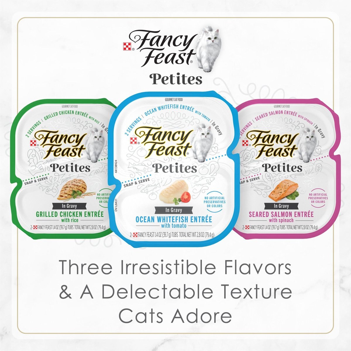 Purina Fancy Feast Gourmet Wet Cat Food Variety Pack， Petites Gravy Collection， 2.8-oz tub， case of 12， 24 count