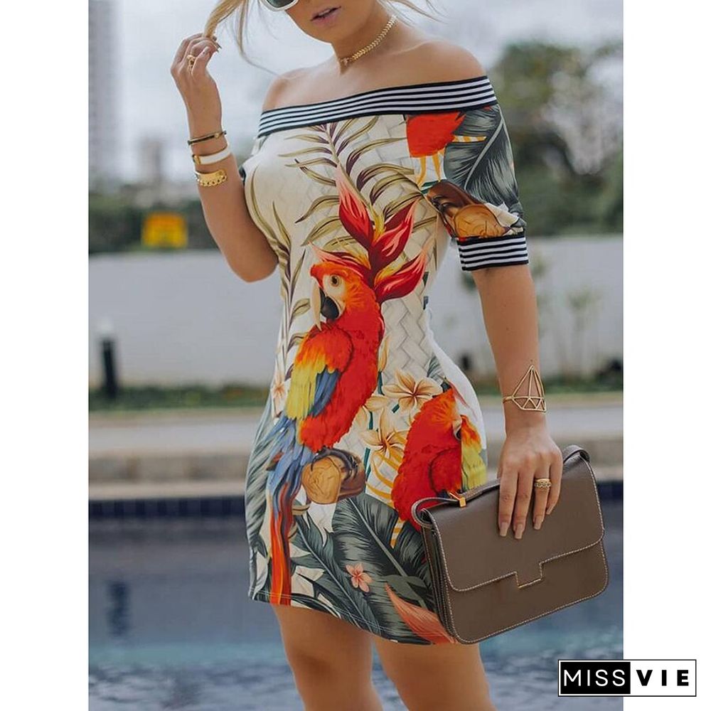 Ladies Dress One-shoulder Printed Slim Pencil Skirt New Skirt