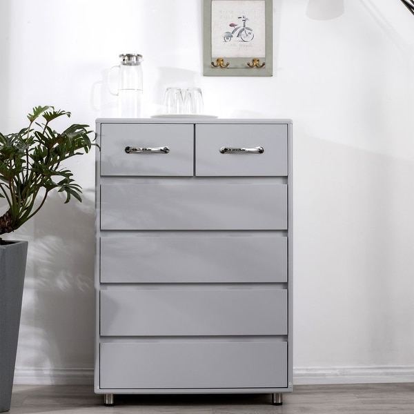 Six Drawer Storage Cabinet Side Table，White