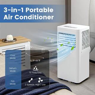 Costway 8000 BTU (DOE) Portable Air Conditioner Cools 250 Sq. Ft. with Dehumidifier Remote in White FP10233US-WH