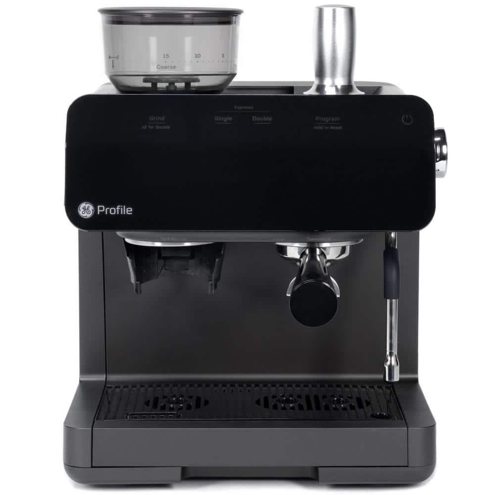 GE Profile 1 Cup Semi Automatic Espresso Machine in Black with Builtin Grinder Frother Frothing Pitcher and WiFi Connected