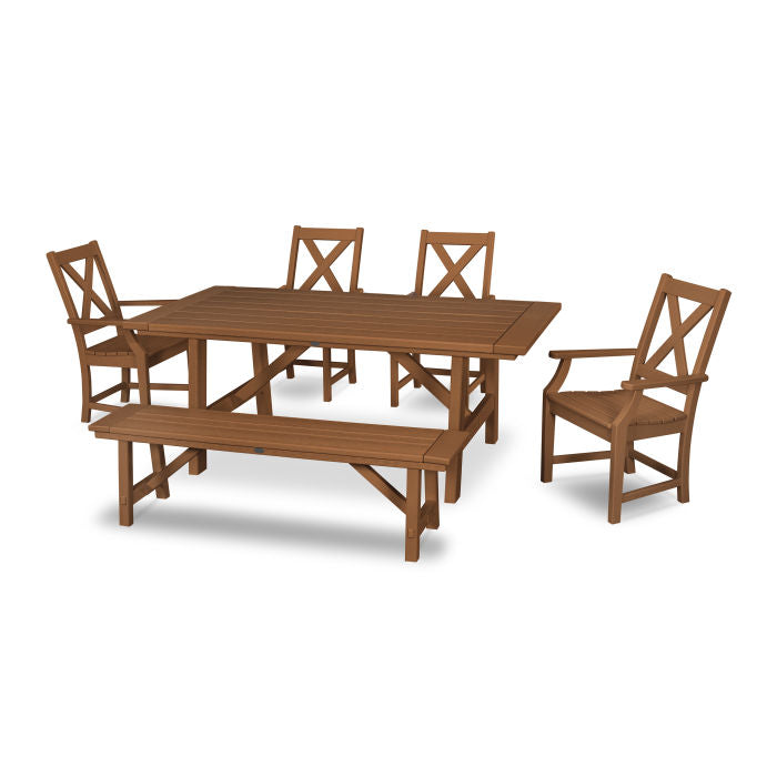 Polywood Braxton 6-Piece Rustic Farmhouse Arm Chair Dining Set with Bench PWS508-1